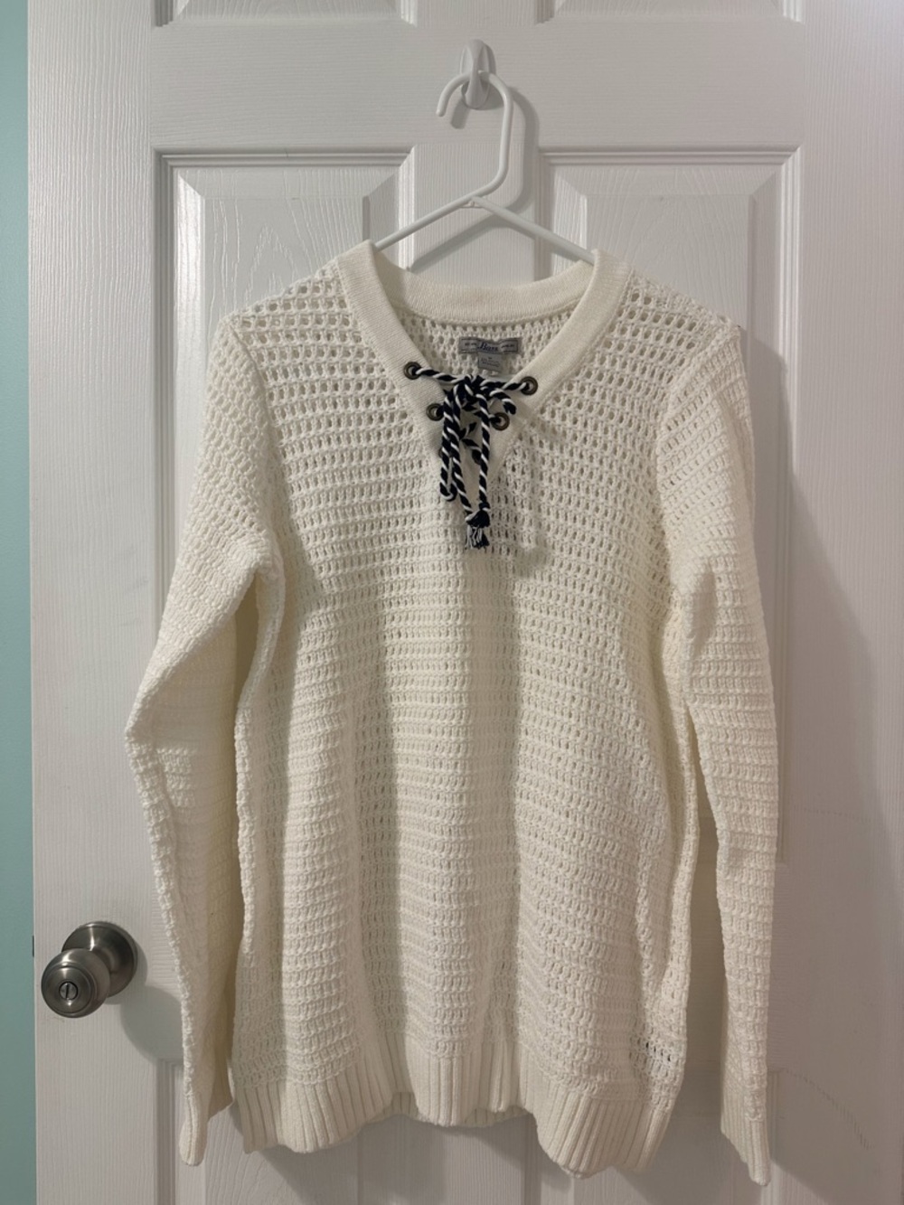 Bass Cream Open Knit Lace-Up Sweater